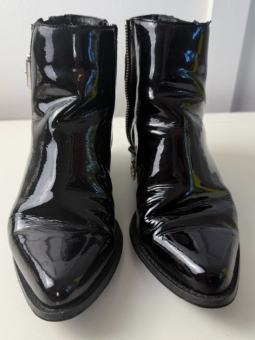 Wishbone Collection Black Patent Moto Ankle Boots Size 7